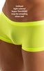 mens swimwear extreme low square cut swimsuit boxer trunks by skinz swimwear in Semi Sheer Super ThinSKINZ Lemon-Lime; Extreme Low Square Cut Swim Trunks in Sem