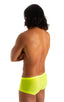 mens swimwear extreme low square cut swimsuit boxer trunks by skinz swimwear in Semi Sheer Super ThinSKINZ Lemon-Lime; Extreme Low Square Cut Swim Trunks in Sem