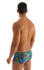 mens swimwear extreme low tan through boxer swimsuit in tan through neon ferns; Extreme Low Square Cut Swim Trunks in Tan Through Neon Ferns, Rear View; Extreme