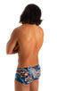 mens swimwear extreme low square cut swimsuit boxer trunks by skinz swimwear in Tan Through Aqua Leopard; Extreme Low Square Cut Swim Trunks in Tan Through Aqua