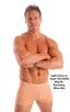 mens square cut swimsuit boxer trunks by skinz swimwear Super ThinSKINZ Beige; Mens Square Cut Seamless Swim Trunks in Super ThinSKINZ Beige 2; Mens Square Cut