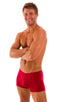 Square Cut Seamless Swim Trunks in Semi Sheer ThinSKINZ Lipstick Red, Front View; Square Cut Seamless Swim Trunks in Semi Sheer ThinSKINZ Lipstick Red, Rear Vie