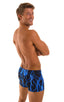 mens swimwear square cut boxer style swimsuit in Laser Blue Lightning; Square Cut Seamless Swim Trunks in Laser Blue Lightning, Rear View; Square Cut Seamless S