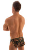 mens sexy swimsuit bikini cover up split shorts in Camo; Swimsuit Cover Up Split Running Shorts in Camo, Rear View; Swimsuit Cover Up Split Running Shorts in Ca