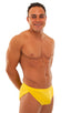 mens sexy swimsuit bikini cover up split shorts in Citron Yellow; Swimsuit Cover Up Split Running Shorts in Citron Yellow, Rear View; Special Order Notice; Swim