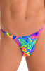 Smooth Front Bikini Bathing Suit in Hawaiian Floral, Front View; Smooth Front Bikini Bathing Suit in Hawaiian Floral, Rear View; Smooth Front Bikini Bathing Sui