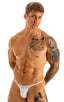 best seller mens sexy swimwear micro bikini sheer white peep show skinz swimsuit; Sunseeker Micro Pouch Half Back Bikini in Semi Sheer White Peep Show 2; Sunsee