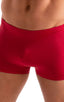 mens swimwear square cut boxer style swimsuit in Ruby Red 1; Square Cut Seamless Swim Trunks in Ruby Red 2; Square Cut Seamless Swim Trunks in Ruby Red 3; Squar