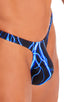 mens micro thong swimsuit tanga skinz t back bathing suit in Laser Blue Lightning; Mens Thong Swimsuit - Bravura Pouch in Laser Blue Lightning 2; Mens Thong Sw