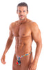 mens micro thong swimsuit tanga skinz t back bathing suit in Semi Sheer Hibiscus Print on Mesh; Mens Thong Swimsuit - Bravura Pouch in Semi Sheer Hibiscus Prin