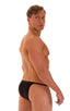 mens maximum tanning micro swimsuit bikini skinz swimwear in sheer black; Sunseeker2 Tanning Swimsuit in ThinSkinz Black, Rear View; Sunseeker2 Tanning Swimsuit