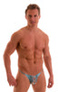 mens maximum tanning micro swimsuit bikini skinz swimwear in sheer aqua snakeskin mesh; Sunseeker2 Tanning Swimsuit in Super ThinSKINZ Aqua Python - Aqua Python