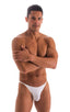 mens maximum tanning micro swimsuit bikini skinz swimwear in sheer white; Sunseeker2 Tanning Swimsuit in Super ThinSKINZ White, Rear View; Sunseeker2 Tanning Sw