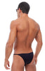 mens super low brazilian bikini in black skinz man swimsuit; Super Low Brazilian Bikini in Black tricot-nylon-lycra, Rear View; Super Low Brazilian Bikini in Bl