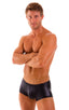 Fitted Pouch - Boxer - Swim Trunks in Wet Look Black 1; Fitted Pouch - Boxer - Swim Trunks in Wet Look Black, Rear View; Fitted Pouch - Boxer - Swim Trunks in W