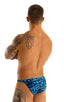 mens sexy swimwear brazilian bikini skinz international swimsuit brief in Blue Leopard; Mens Classic Brazilian Bikini Swimsuit in Blue Leopard 2; Mens Classic B