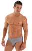 Pouch Brief Swimsuit in Platinum, Front View; Pouch Brief Swimsuit in Platinum, Rear View; Pouch Brief Swimsuit in Platinum, Front Alternative; Special Order No