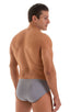 Pouch Brief Swimsuit in Platinum, Front View; Pouch Brief Swimsuit in Platinum, Rear View; Pouch Brief Swimsuit in Platinum, Front Alternative; Special Order No