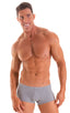 Fitted Pouch - Boxer - Swim Trunks in Platinum, Front View; Fitted Pouch - Boxer - Swim Trunks in Platinum, Rear View; Fitted Pouch - Boxer - Swim Trunks in Pla