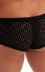 Pouch Enhanced Micro Square Cut Swim Trunks in Black and Semi Sheer Black Peep Show 1; Pouch Enhanced Micro Square Cut Swim Trunks in Black and Semi Sheer Black
