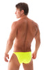 mens micro pouch bikini swimsuit in Chartreuse; Stuffit Pouch Bikini Swimsuit in Chartreuse, Rear View; Stuffit Pouch Bikini Swimsuit in Chartreuse, Front Alter