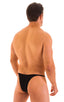 most popular mens sexy micro bikini in sheer black; Sunseeker Micro Pouch Half Back Bikini in Super ThinSKINZ Black, Rear View; Sunseeker Micro Pouch Half Back