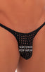 mens best seller sexy micro bikini swimsuit in swimwear fabric sheer Black Peep Show; Sunseeker Micro Pouch Half Back Bikini in Black Peep Show, Rear View; Suns