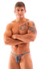 most popular mens sexy micro bikini in sheer Turquoise Python Printed Mesh; Sunseeker Micro Pouch Half Back Bikini in Turquoise Python Printed Mesh, Rear View;