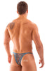 most popular mens sexy micro bikini in sheer Turquoise Python Printed Mesh; Sunseeker Micro Pouch Half Back Bikini in Turquoise Python Printed Mesh, Rear View;