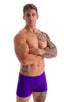 mens swimwear square cut boxer style swimsuit in Royal Purple 1; Square Cut Seamless Swim Trunks in Royal Purple 2; Square Cut Seamless Swim Trunks in Royal Pur