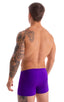 mens swimwear square cut boxer style swimsuit in Royal Purple 1; Square Cut Seamless Swim Trunks in Royal Purple 2; Square Cut Seamless Swim Trunks in Royal Pur