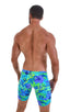 Fitted Pouch Lycra Shorts in Tan Through Tropical Rainforest, Front View; Fitted Pouch Lycra Shorts in Tan Through Tropical Rainforest, Rear View; Fitted Pouch