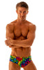 Swim-Dive Competition Brief in Tan Through Technicolor, Front View; Swim-Dive Competition Brief in Tan Through Technicolor, Rear View; Swim-Dive Competition Bri