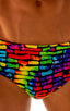 Swim-Dive Competition Brief in Tan Through Technicolor, Front View; Swim-Dive Competition Brief in Tan Through Technicolor, Rear View; Swim-Dive Competition Bri