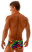 Swim-Dive Competition Brief in Tan Through Technicolor, Front View; Swim-Dive Competition Brief in Tan Through Technicolor, Rear View; Swim-Dive Competition Bri