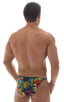 mens micro pouch bikini swimsuit brief in tan through technicolor; Stuffit Pouch Bikini Swimsuit in Tan Through Technicolor, Rear View; Stuffit Pouch Bikini Swi