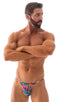 mens smooth pouch string side t back thong sexy swimsuit bikini in Tahitian Tan Through; Smooth Pouch Skinny Sides Swim Thong in Tahitian Tan Through, Rear View