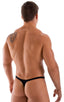 mens micro pouch thong back sexy swimsuit in swimwear fabric ThinSKINZ Black; Stuffit Pouch Thong Back Swimsuit in ThinSKINZ Black, Rear View; Special Order Not