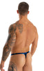 mens micro thong swimsuit tanga skinz t back bathing suit in Laser Blue Lightning; Mens Thong Swimsuit - Bravura Pouch in Laser Blue Lightning 2; Mens Thong Sw