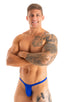 mens micro thong swimsuit  tanga skinz t back bathing suit in Imperial Blue; Mens Thong Swimsuit - Bravura Pouch in Imperial Blue 2; Mens Thong Swimsuit - Bravu