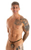 mens micro thong swimsuit tanga skinz t back bathing suit in Semi Sheer Camo Print on Mesh ; Mens Thong Swimsuit - Bravura Pouch in Semi Sheer Camo Print on Me