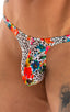 mens micro thong swimsuit tanga skinz t back bathing suit in Semi Sheer Hibiscus Print on Mesh; Mens Thong Swimsuit - Bravura Pouch in Semi Sheer Hibiscus Prin