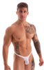 mens best seller T back thong swimsuit in sheer see through white bikini; T Back Thong Swimsuit - Bravura Pouch in Super ThinSKINZ White, Rear View; T Back Thon