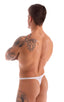 mens best seller T back thong swimsuit in sheer see through white bikini; T Back Thong Swimsuit - Bravura Pouch in Super ThinSKINZ White, Rear View; T Back Thon
