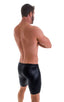 Fitted Pouch Lycra Shorts in Wet Look Black, Front View; Fitted Pouch Lycra Shorts in Wet Look Black, Rear View; Fitted Pouch Lycra Shorts in Wet Look Black, Fr