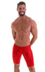 Fitted Pouch Lycra Shorts in Wet Look Lipstick Red, Front View; Fitted Pouch Lycra Shorts in Wet Look Lipstick Red, Rear View; Fitted Pouch Lycra Shorts in Wet