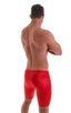 Fitted Pouch Lycra Shorts in Wet Look Lipstick Red, Front View; Fitted Pouch Lycra Shorts in Wet Look Lipstick Red, Rear View; Fitted Pouch Lycra Shorts in Wet