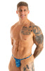 most popular mens sexy micro string bikini swimsuit by skinz swimwear in Blue Leopard; Sunseeker Micro Pouch Half Back Bikini in Blue Leopard 2; Sunseeker Micro