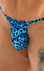 most popular mens sexy micro string bikini swimsuit by skinz swimwear in Blue Leopard; Sunseeker Micro Pouch Half Back Bikini in Blue Leopard 2; Sunseeker Micro