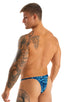 most popular mens sexy micro string bikini swimsuit by skinz swimwear in Blue Leopard; Sunseeker Micro Pouch Half Back Bikini in Blue Leopard 2; Sunseeker Micro